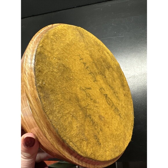 Hand Crafted Wooden Bowl Smooth Inlay Felt Bottom 8" Fruit Bowl Vintage - Picture 4 of 6